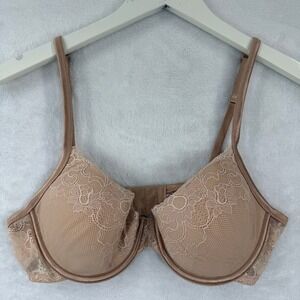 Victoria's Secret Tan‎ Lace Full Coverage Underwire Bra 36C Lightly Lined